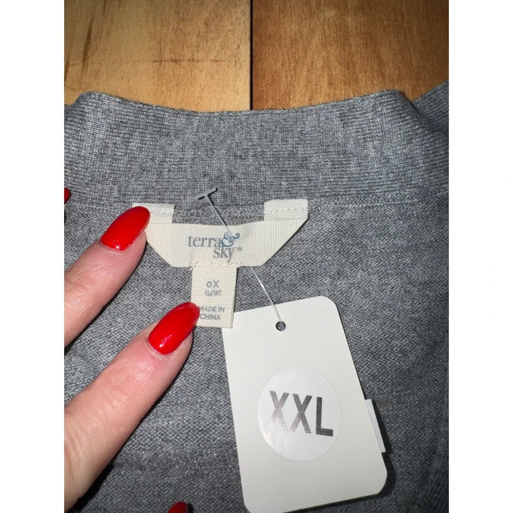 Terra Sky Womens 0XL‎ Grey V Neck Sleeveless Sweater Vest Knit Top